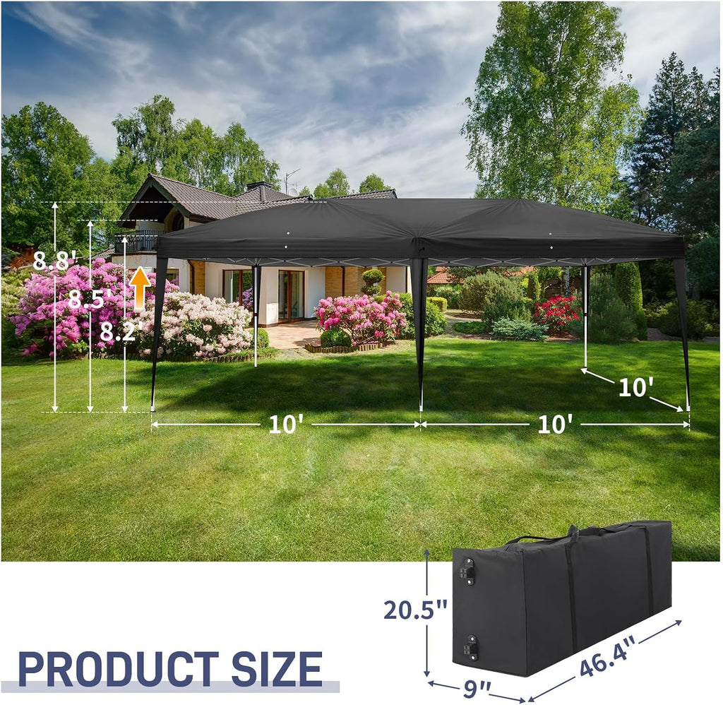 VINGLI 10x20 Pop Up Canopy with Sidewalls Carry Bag Easy Up Canopy Tent with Nettings, Screened in Gazebo for Camping Screen Gazebo (Black, 10x20 6 Walls)