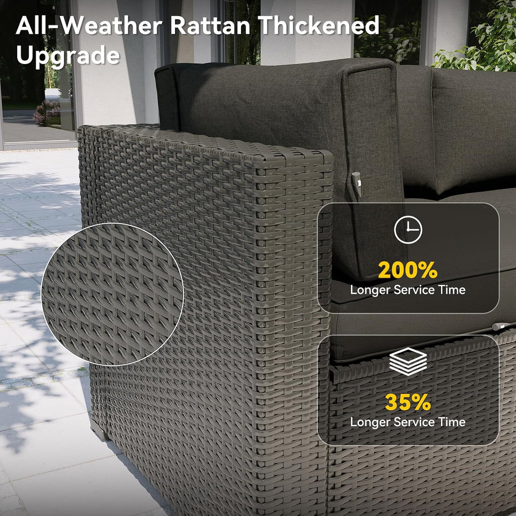 Aoxun Patio Furniture Set, 7 Piece Outdoor Sectional Sofas with Waterproof Cover, Wicker Rattan Outdoor Furniture Patio Conversation Set for Backyard, Garden Black