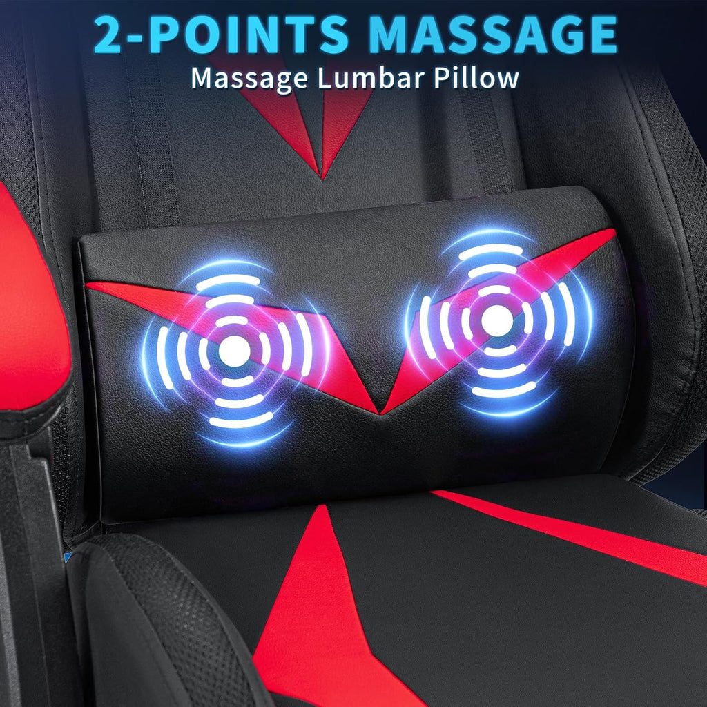 RGB Gaming Chair with Massage and LED Lights Ergonomic Computer Chair with Footrest High Back Video Game Chair with Adjustable Lumbar Support Linkage Armrest Red and Black