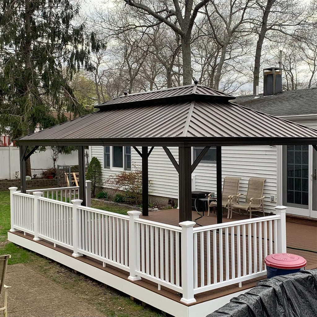 YOLENY 12'X20' Hardtop Gazebo, Galvanized Steel Ventilation Double Roof with Aluminum Frame，Outdoor Gazebos Pavillion with Netting and Curtains for Garden, Patio, Lawns, Parties