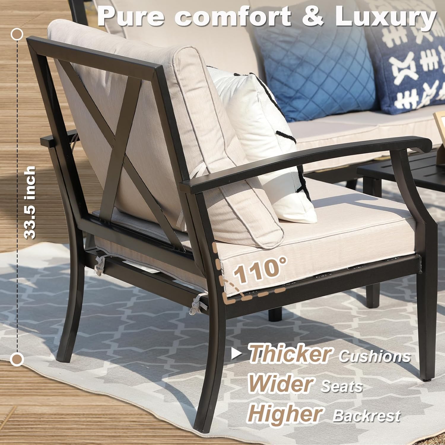 4-Piece Patio Furniture Set, Wider Outdoor Metal Seating Sofa with High Back & Loveseat, Coffee Table, All Weather Metal Conversation Set for Backyard, Poolside, Deck-Beige