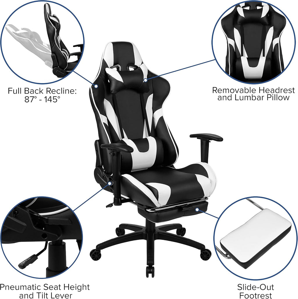 Flash Furniture Red Gaming Desk and Black Footrest Reclining Gaming Chair Set with Cup Holder and Headphone Hook