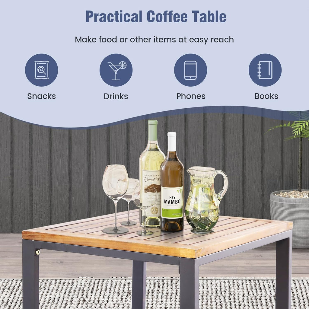 Tangkula 5 Pieces Acacia Wood Patio Furniture Set with Ottomans, Outdoor Conversation Set with Soft Cushions and Coffee Table for Poolside, Garden, Balcony and Backyard, Navy