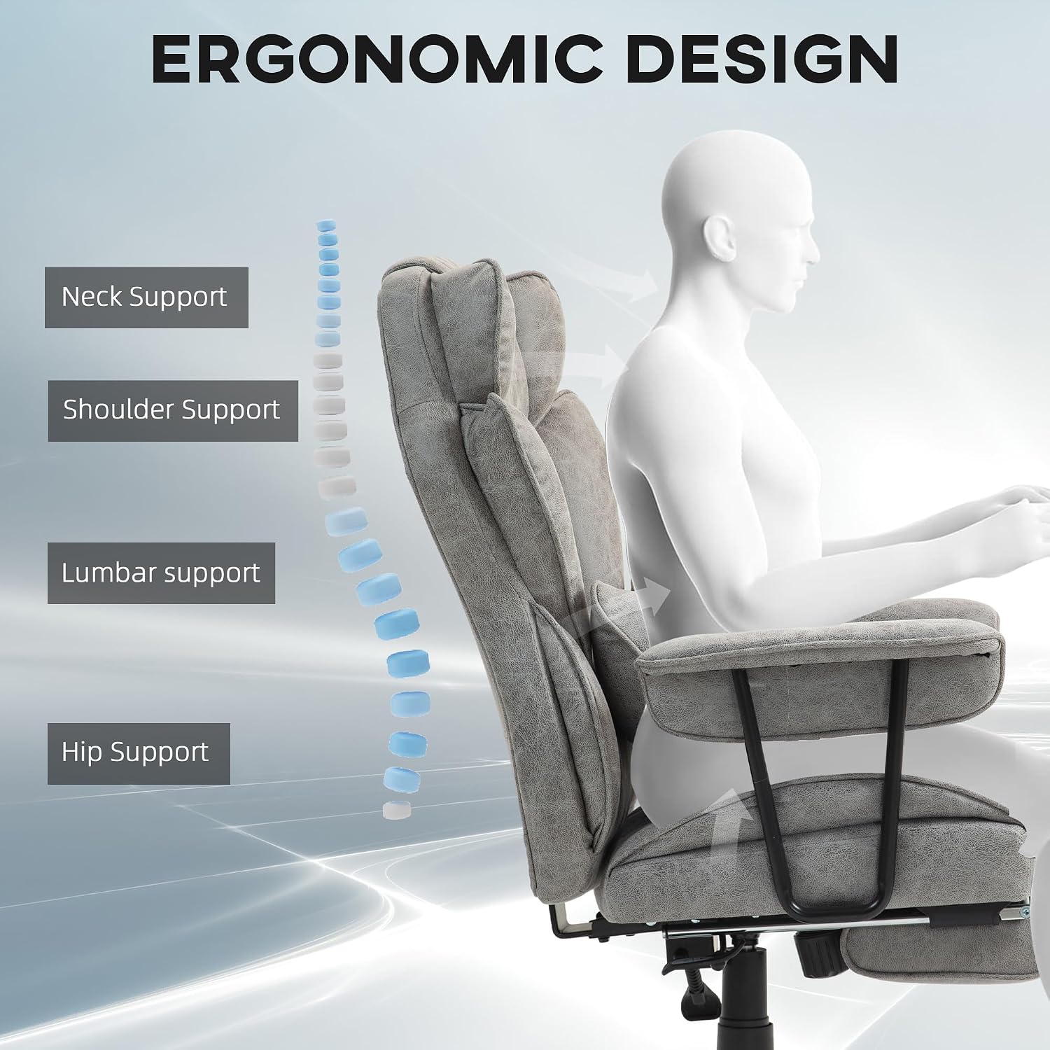 HOMCOM Massage Executive Office Chair with 6 Vibration Points, 400LBS Heated Big and Tall Office Chair with Foot Rest and Lumbar Support, Microfiber Reclining Computer Desk Chair, Gray