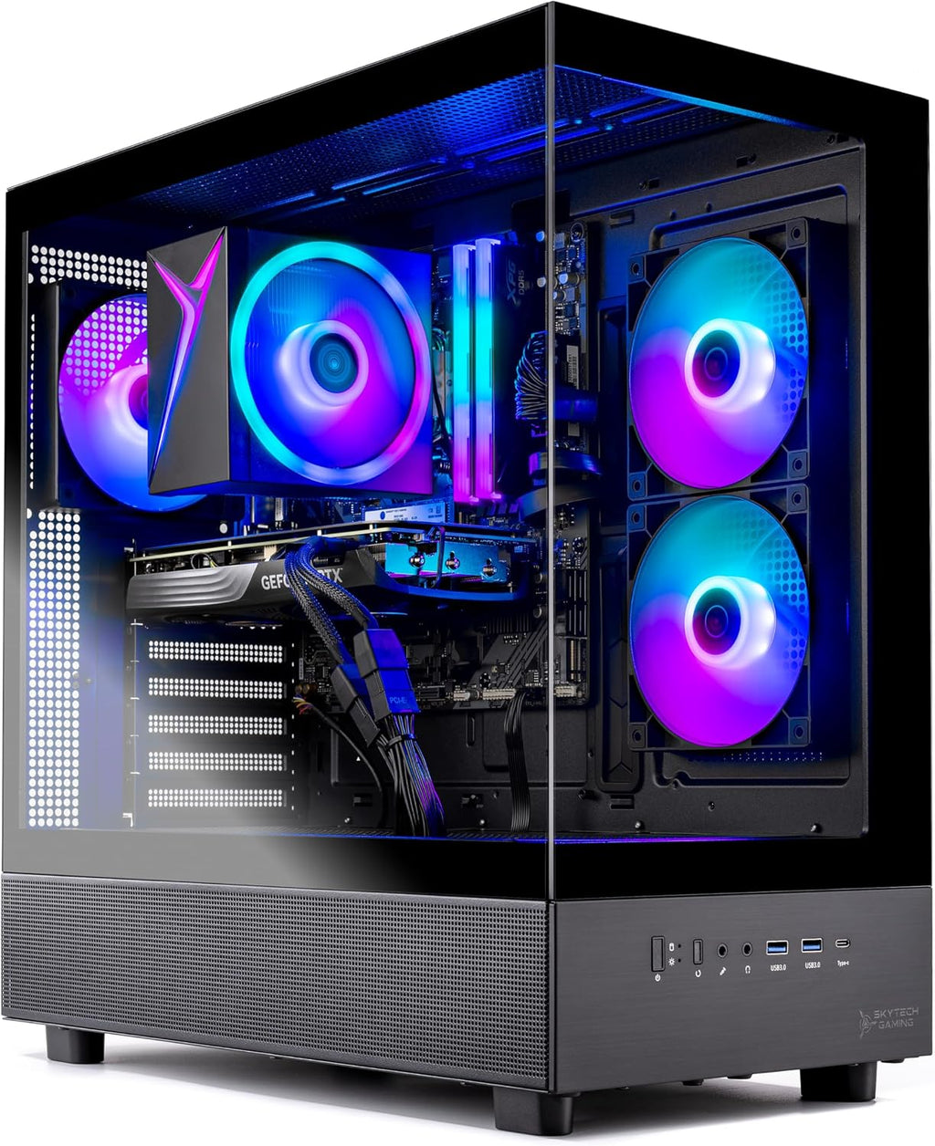 Skytech Gaming Azure 3 Desktop PC, Ryzen 5 9600X 3.9 Ghz (5.4GHz Turbo), NVIDIA RTX 5060 Ti 16GB, 1TB Gen4 NVMe SSD, 16GB DDR5 RAM 5200, 650W Gold PSU, Wi-Fi, Win 11