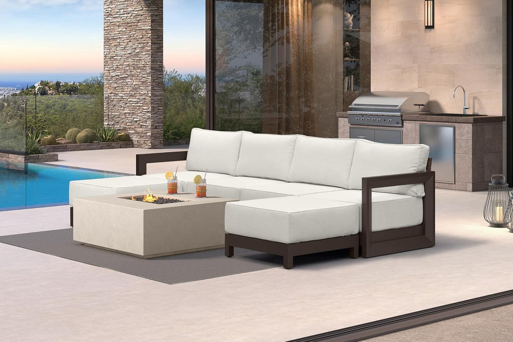 PURPLE LEAF Patio Furniture Set U-Shaped Outdoor Couch with 9.6' Thick Cushion and Soft Pillows 6 Piece Outdoor Sectional Sofas with Ottoman Modern Patio Conversation Sets for Yard Porch Deck, Bronze