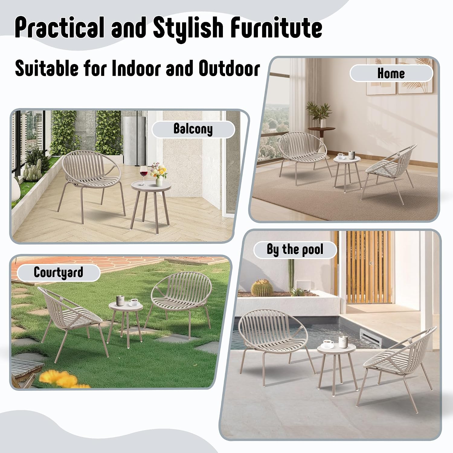 Werph Patio Furniture Set, 3 Pieces Outdoor Furniture with Bistro Table and Chairs Set of 2, Outdoor Patio Set with Porch Chairs and Table, Deck Conversation Set for Garden Poolside