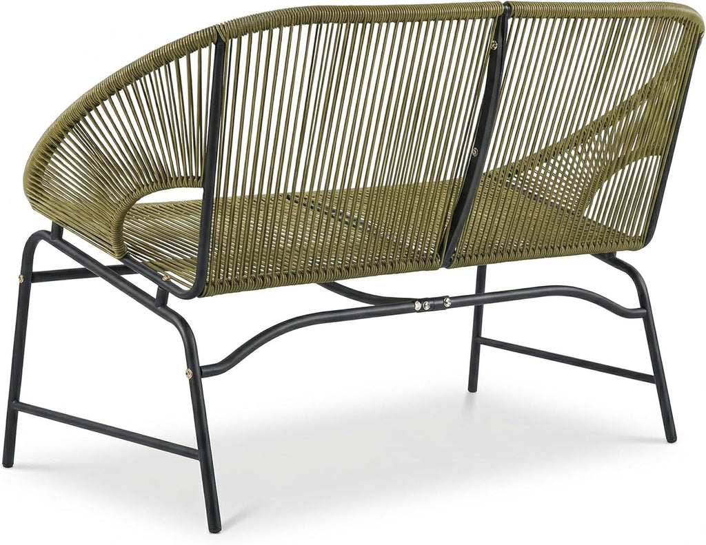Christopher Knight Home Dessa 3 Piece Patio Furniture Set, Patio Wicker Accent Chair Set of 2 and Loveseat, Metal Frame 4 Seater Outdoor Papasan Lounge Chair Set, PE Rattan Outdoor Bistro Set, Green