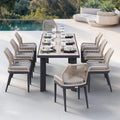 PURPLE LEAF 9 Pieces Patio Dining Set Aluminum Rectangular Table and Wicker Chairs with Cushions for Kitchen Porch Garden Modern Outdoor Furniture Sets, Beige and Dark Grey
