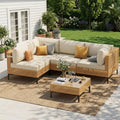 ABCASA Patio Furniture Set, 5-Piece Wicker Outdoor Patio Furniture Sets with Anti-Slip Cushions & Coffee Table,Boho Patio Conversation Set Sectional Sofa for Backyard,Porch,Beige