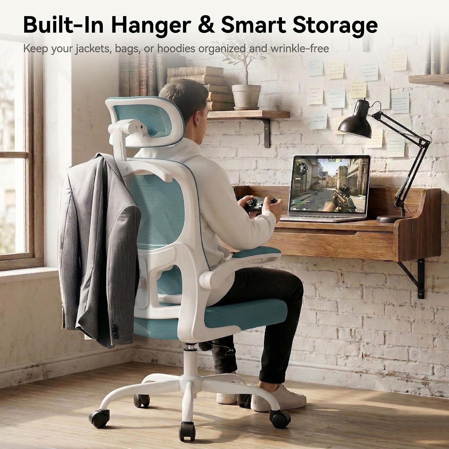 AreShark Office Chair Ergonomic Desk Chairs with Adjustable Lumbar Support& Headrest Hanger, High Back Breathable Mesh Chair with Wheels, Rolling Swivel Comfy Task Computer Chair for Home Work Gaming