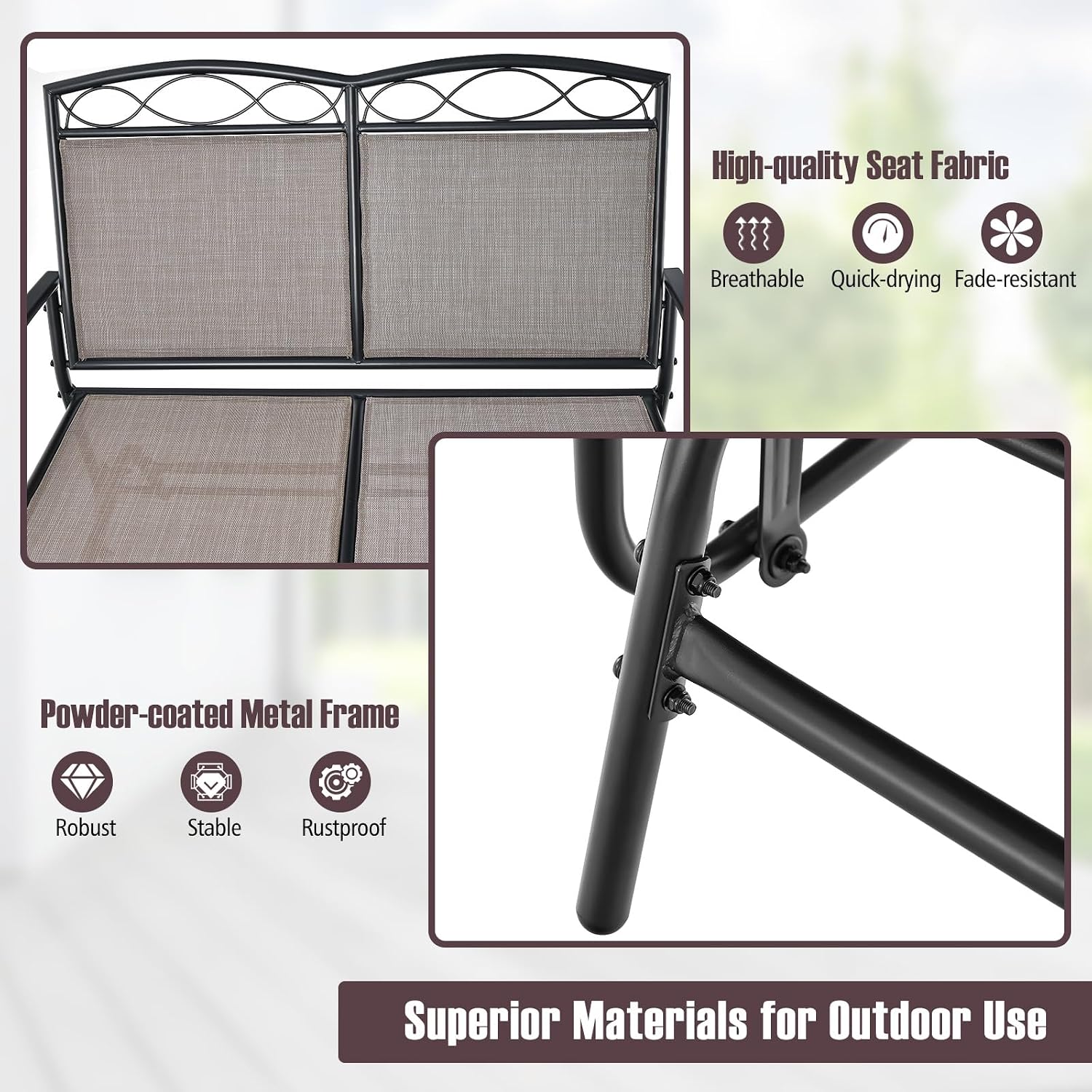 Giantex 4 PCS Outdoor Glider Chairs Set - Patio Furniture Set with Tempered Glass Table, Heavy-Duty Metal Frame, Gliding Rocking Chair, Conversation Set for Front Porch, Yard, Poolside (4 PCS, Brown)