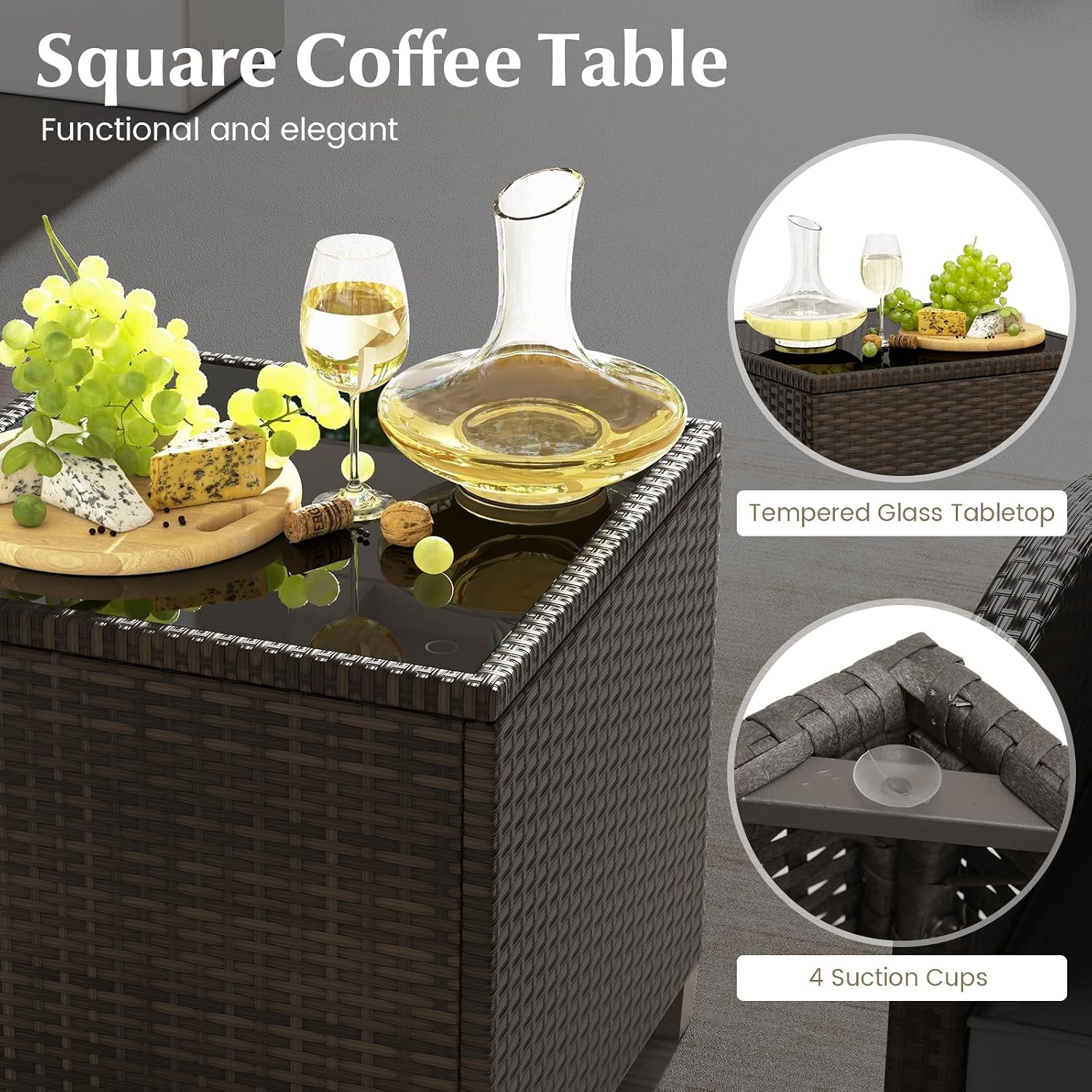 KOTEK 5 Pieces Patio Furniture Set with Ottomans, Wicker Patio Conversation Set with Coffee Table & Cushions, PE Rattan Outdoor Lounge Chairs for Backyard, Porch, Poolside (Mix Brown- Black)
