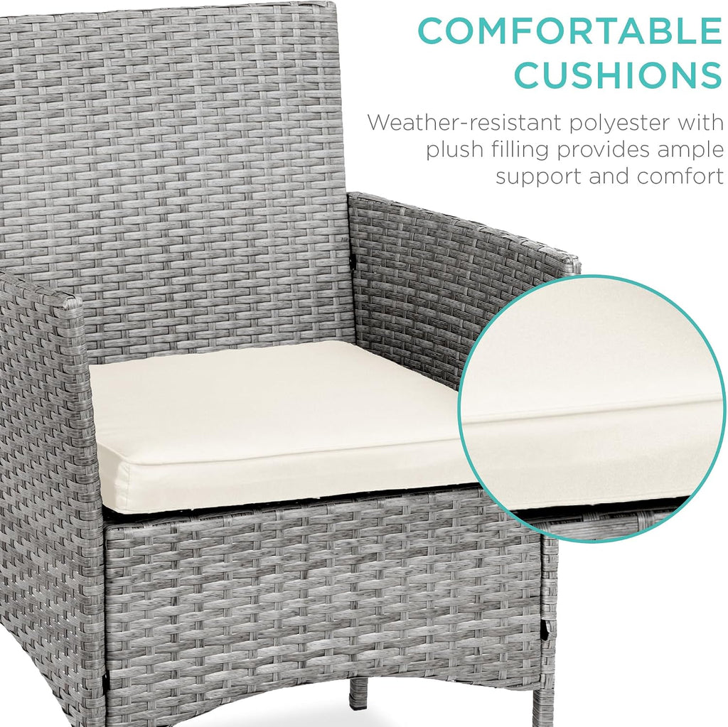 Best Choice Products 3-Piece Outdoor Wicker Conversation Bistro Set, Space Saving Patio Furniture for Garden w/Side Table - Gray/Cream