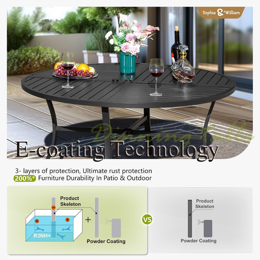 Sophia & William 5 Pieces Patio Dining Set, Outdoor Patio Furniture Set with Round Metal Patio Table with 1.57' Umbrella Hole and 4 Pcs 7 Levels Adjustable Folding Textilene Patio Sling Chairs, Grey