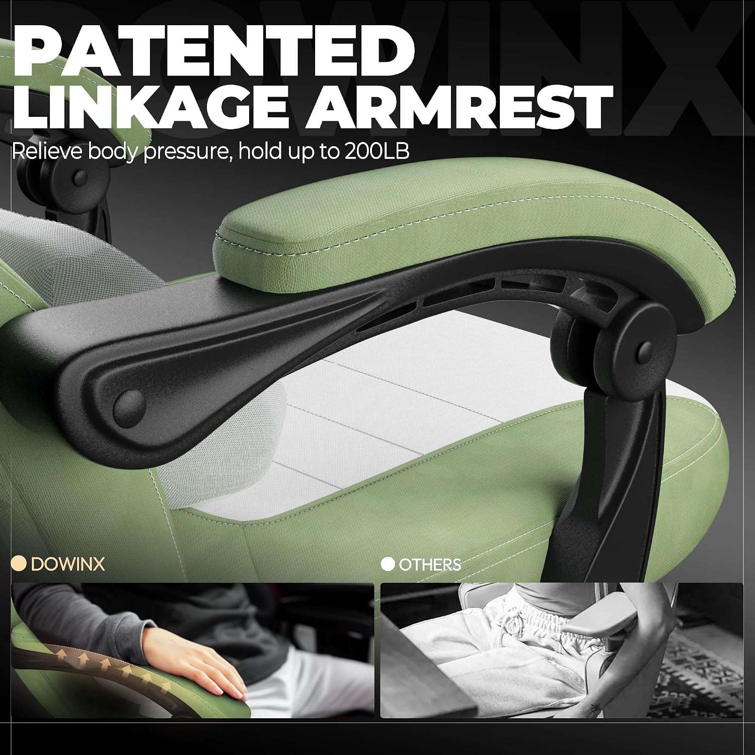 Dowinx Fabric Gaming Chair with Footrest,Big and Tall Game Chair for Heavy People, Gamer Chair with Massage Lumbar Support,Ergonomic Computer Gaming Chair for Adults, Fabric Green