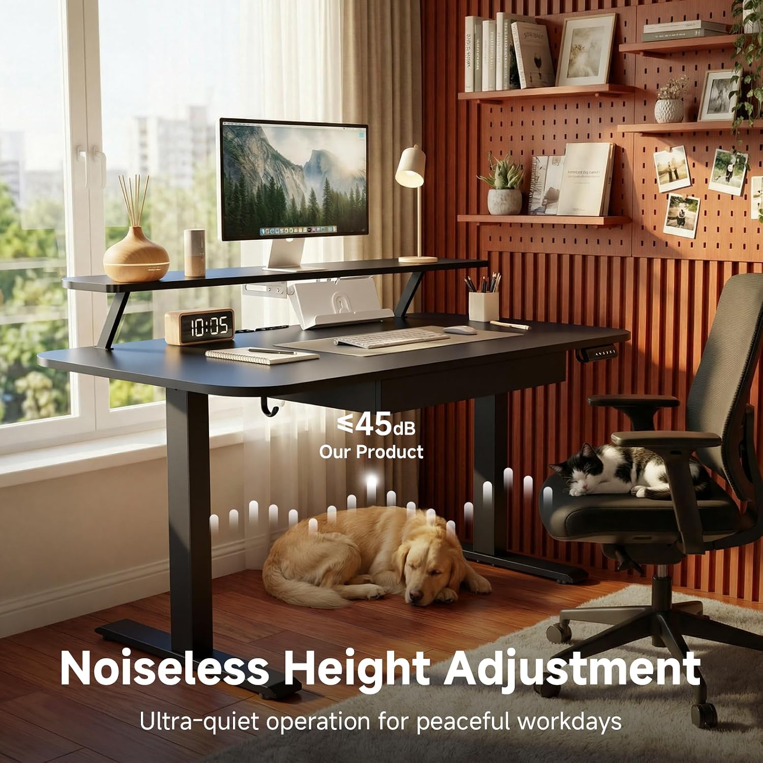 GTPLAYER Electric Standing Desk with Drawers, 48 x 24 Inches Height Adjustable Computer Desk with Monitor Stand, Laptop Stand, Home Office Sit Stand Up Desk with Memory Preset, Black