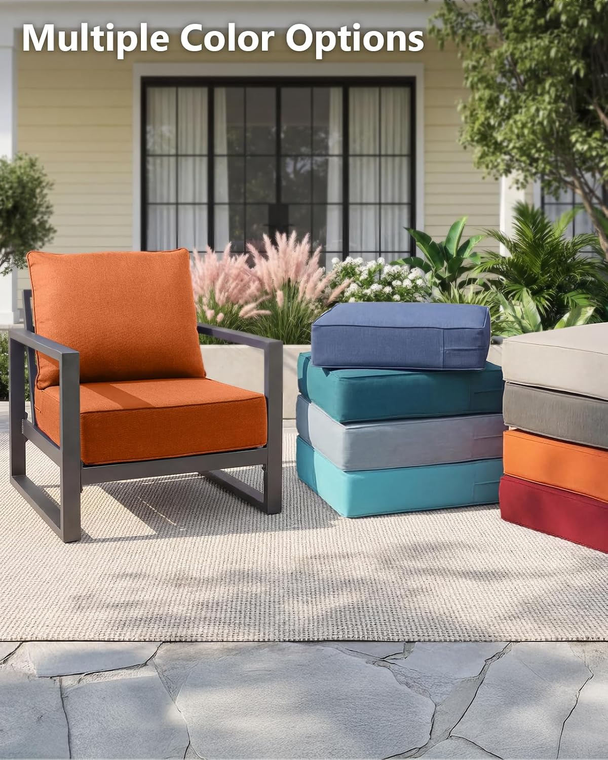 6' Thick Outdoor Cushion, 24*24*6' Patio Furniture Cushions with Waterproof Patio Furniture Cushions with Removable Cover, 28D High Density Patio Cushion for Outdoor Furniture, Orange-1pc