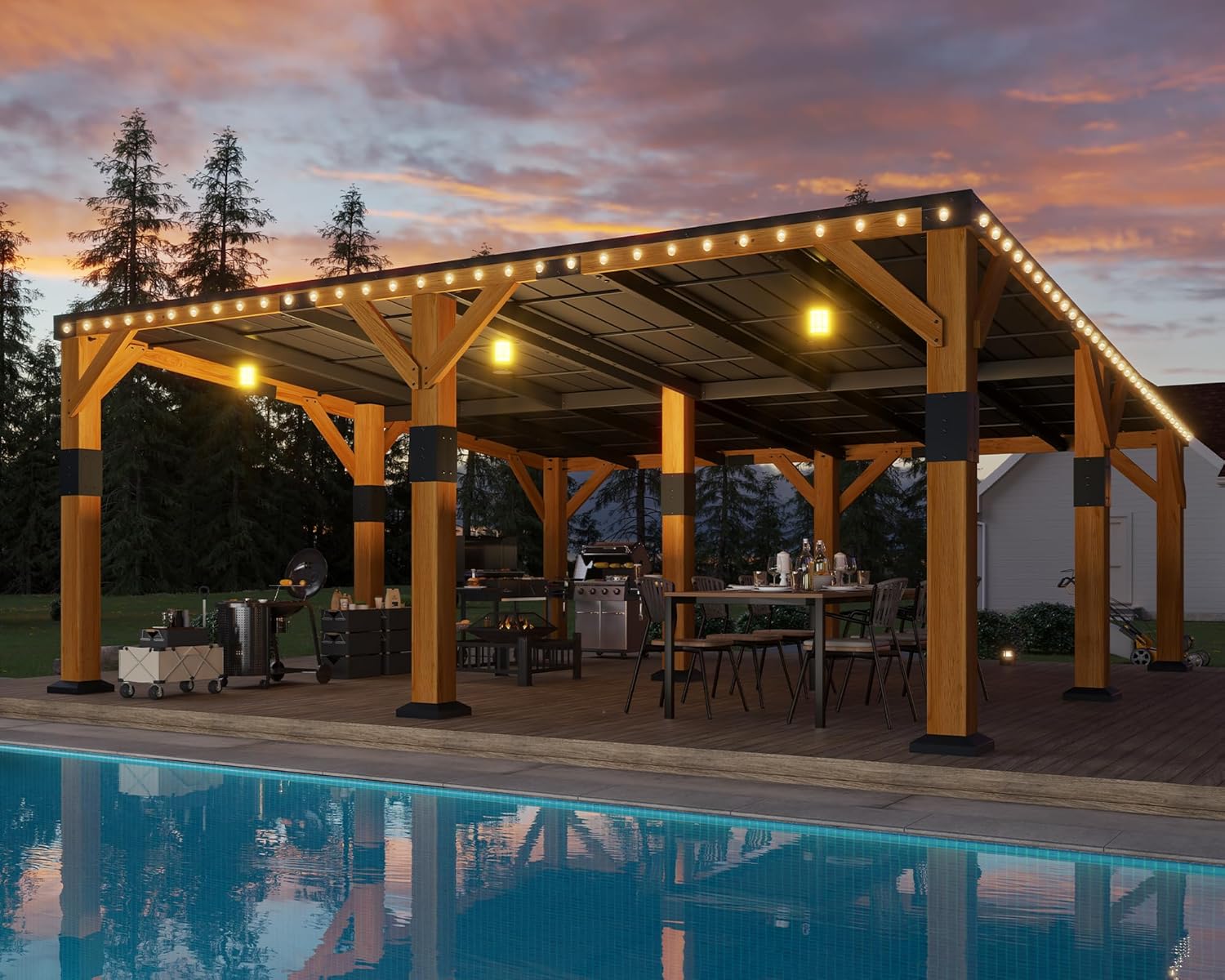 Jocisland 20x20x9.2 FT Cedar Wood Carport for 2 Cars, Heavy Duty Canopy Carport with Sloped Galvanized Steel Roof for All Weather, Permanent Shelter for Full-Sized Pickup Truck, Boat & Tractor
