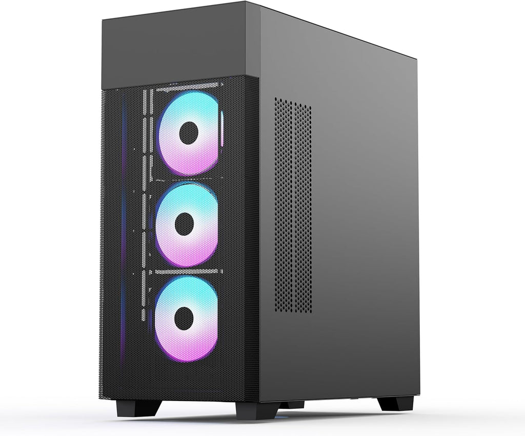 Rosewill FBM-X7 ATX Mid Tower Case - Hinged Tempered Glass Side Panel, High Airflow, 4X PWM ARGB Fans, Pre-Installed 650W 80+ Gold ATX 3.1 Power Supply - Black