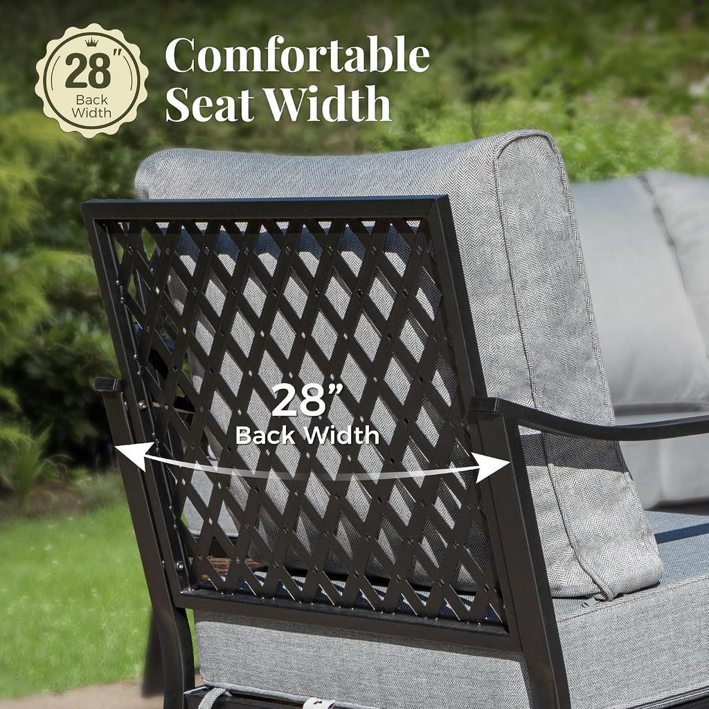 MIXPATIO Patio Furniture Set with Fire Pit Table, 4 PCS Metal Outdoor Conversation Set with 5.75'' Extra Thick Cushion, 2 Chairs, 3-Seat Sofa and Gas Fire Pit Table, Grey