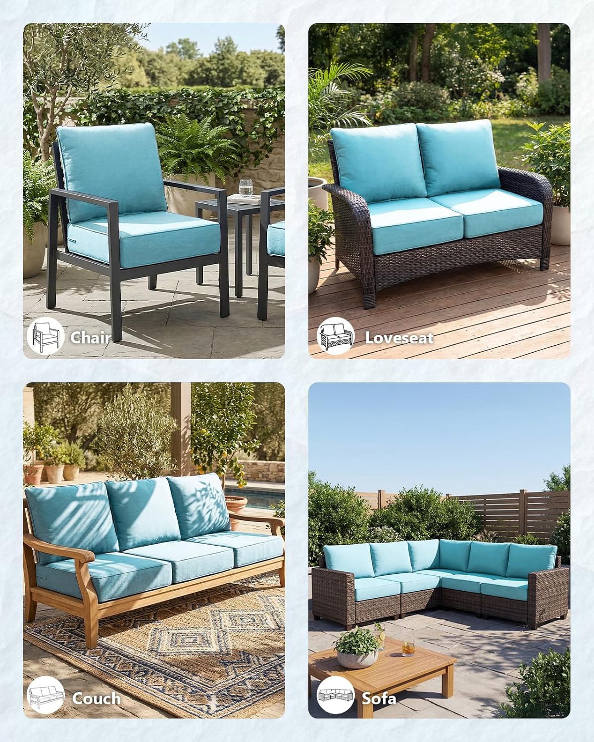 6' Thick Outdoor Cushion, 24*24*6' Patio Furniture Cushions with Waterproof Patio Furniture Cushions with Removable Cover, 28D High Density Patio Cushion for Outdoor Furniture, Baby Blue-6pcs