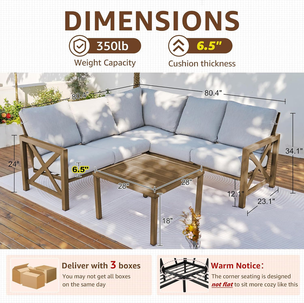 NATURAL EXPRESSIONS 6 Pieces Patio Furniture Sets,Sunbrella Outdoor Furniture Sets Patio L Shape Sectional Couch Sofa Patio Conversation Sets with 6.5' Grey Cushions,Hand-Paint Fauxwood Metal Frame