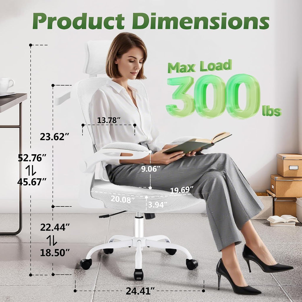 AreShark Office Chair Ergonomic Desk Chairs with Adjustable Lumbar Support& Headrest Hanger, High Back Breathable Mesh Chair with Wheels, Rolling Swivel Comfy Task Computer Chair for Home Work Gaming