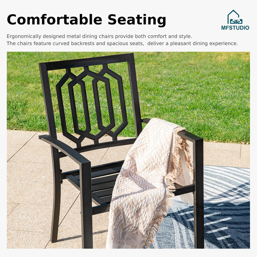 MFSTUDIO Outdoor Table and Chairs for 4, Outdoor Dining Set with Umbrella Hole, Metal Patio Furniture Set for Deck/Backyard/Poolside/Garden