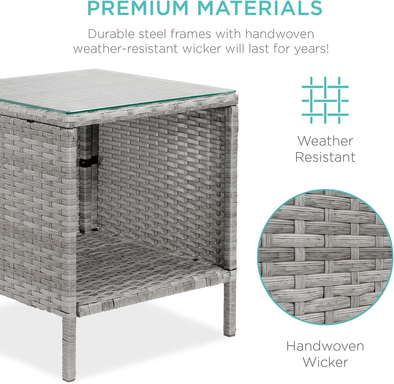 Best Choice Products 3-Piece Outdoor Wicker Conversation Bistro Set, Space Saving Patio Furniture for Garden w/Side Table - Gray/Light Mint