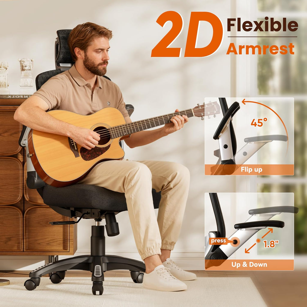 GABRYLLY Ergonomic Office Chair, High Back Home Desk Chair with Flip-Up Arms, 3D Headrest, Thick Sponge Seat &90-120° Recline, Big and Tall Mesh Executive Chairs for Man Woman, Midnight-Cloud