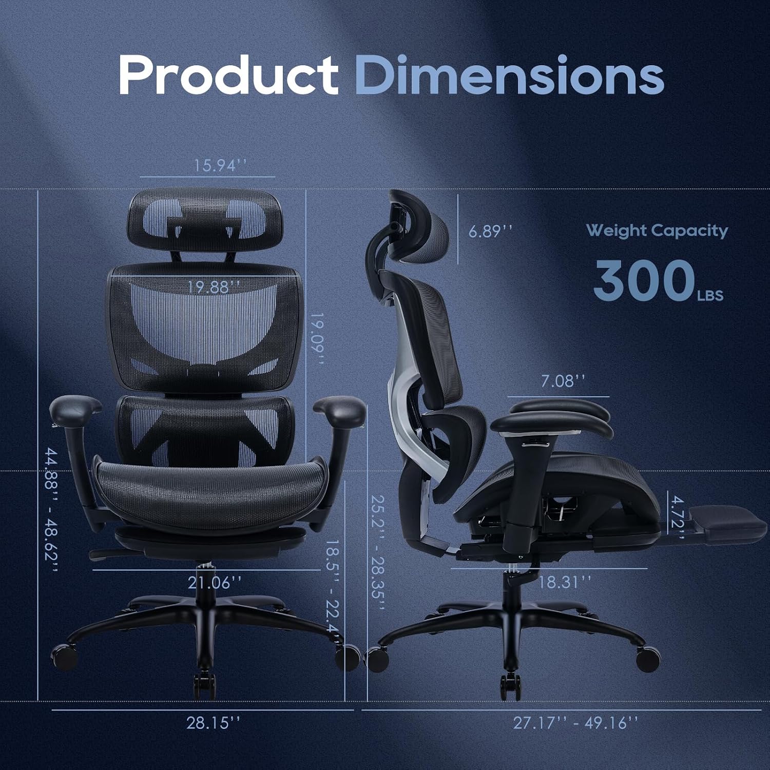 COLAMY Ergonomic Mesh Office Chair with Footrest, Executive High Back Computer Desk Chair with Wide Headrest and Adjustable 3D Arms, Backrest Height, Tilt Lock and Lumbar Support, Black