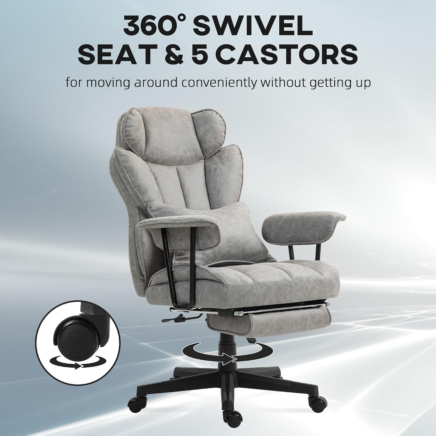 HOMCOM Massage Executive Office Chair with 6 Vibration Points, 400LBS Heated Big and Tall Office Chair with Foot Rest and Lumbar Support, Microfiber Reclining Computer Desk Chair, Gray