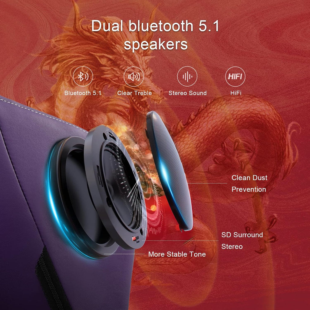 GTPLAYER Gaming Chair with Bluetooth Speakers and Footrest, Dragon Series Video Game Chair, Heavy Duty Ergonomic Chair Esports Gaming Chair, Computer Office Desk Chair (Purple)