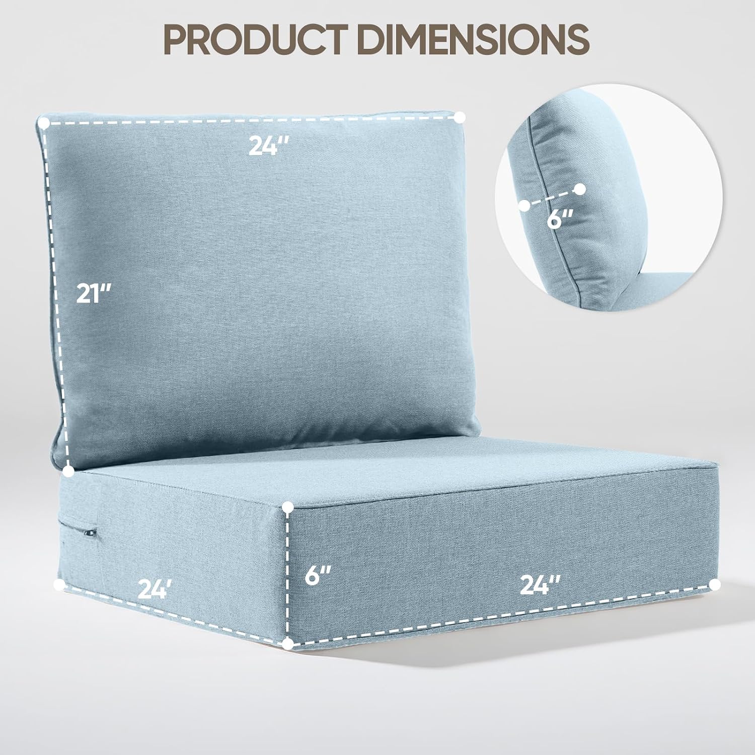 Outdoor Cushion Set for Furniture patio furniture,UV Resistant,Waterproof outdoor cushion set - 6 Inch thick foam garden cushions– 24x24 Inch Patio Seat Covers for Chair/Sofa/Couch Baby Blue 4-pack