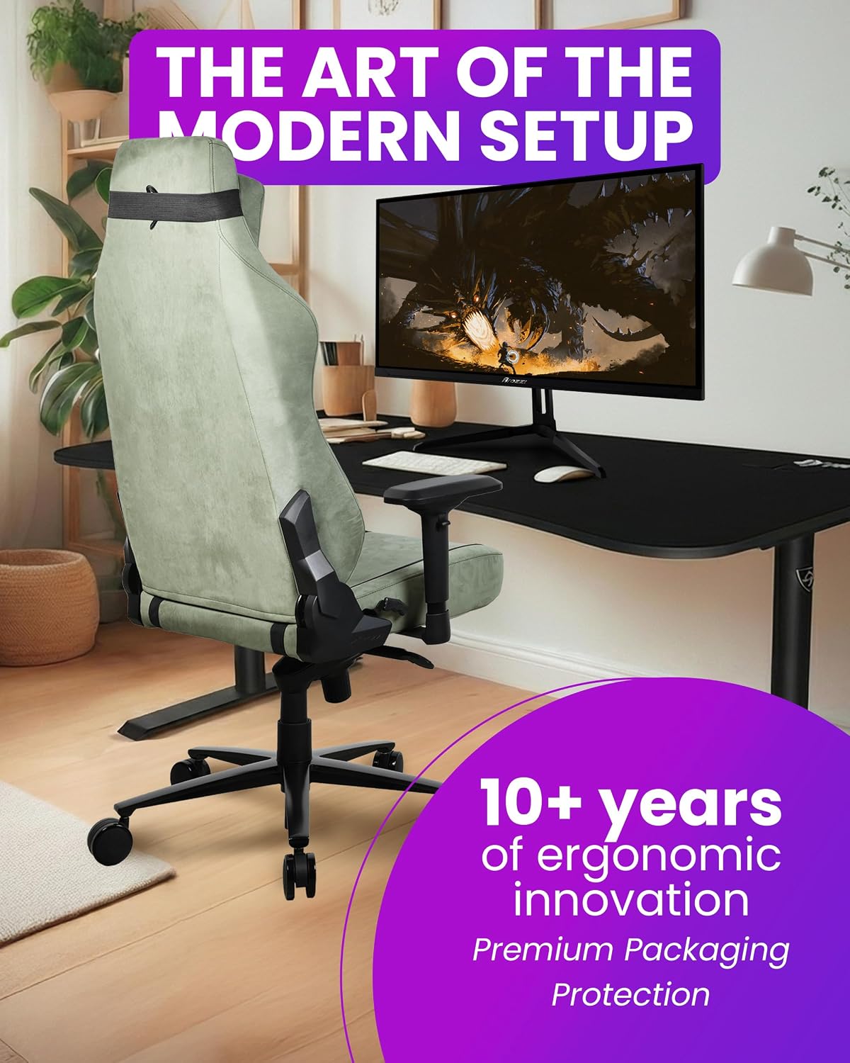 Arozzi Vernazza Gaming Chair XL- Super Soft Gaming Chairs for Adults Adjustable Height, Large Spacious Seat & Backrest with Support Pillows - Swedish Design Home Office Computer Chairs, Forest