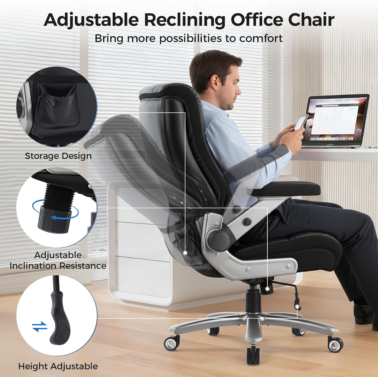 600LBS Big and Tall Massage Office Chair, Extra Wide Seat - 3D Kneading Massage & Heat Office Chair with Heavy Duty Metal Base, 3D Flip Arms, Leather Ergonomic with Thick Spring Cushion
