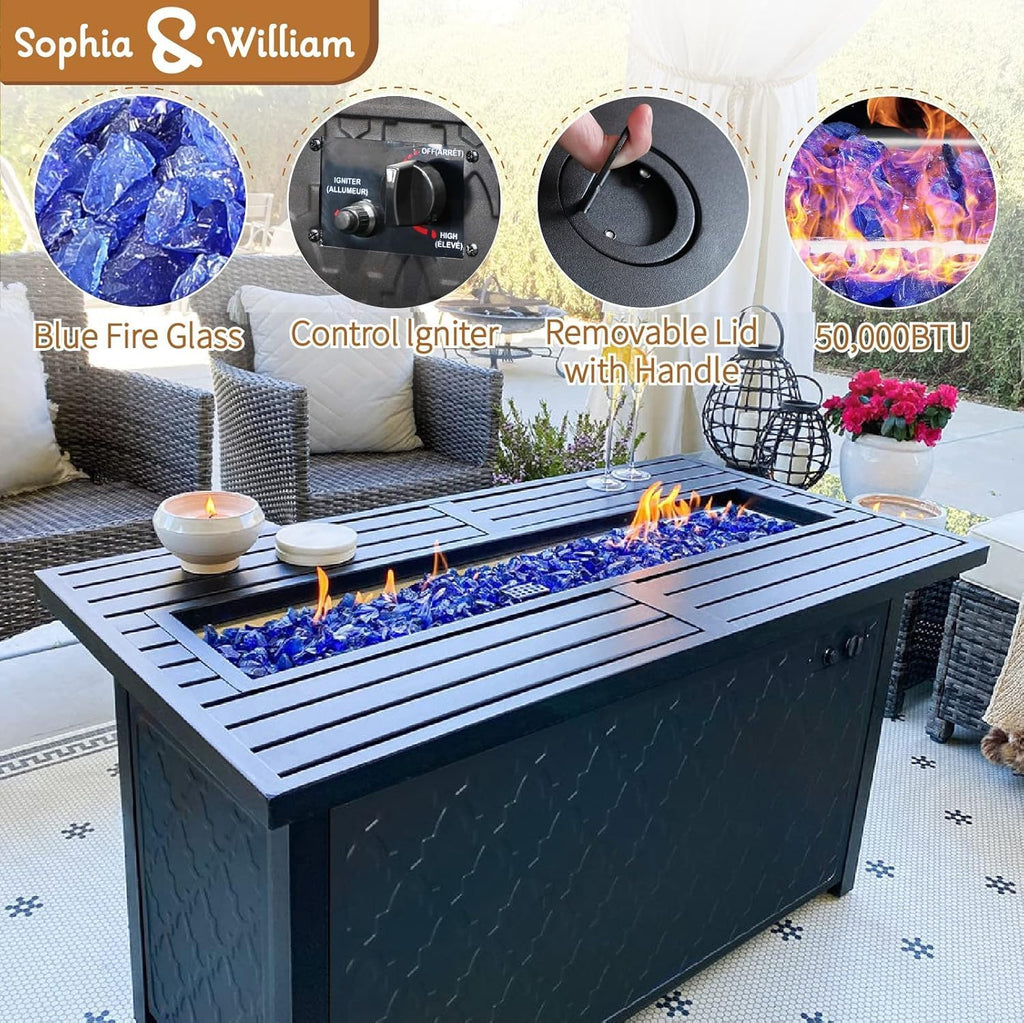 Sophia & William Patio Furniture Sets for 7 with Fire Pit Table 45', Outdoor Patio Furniture Set 8 Pcs, Convesation Set with 4 x High Heavy Sofa Chairs, 1x3-Seat Sofa, for Porch Poolside Beige