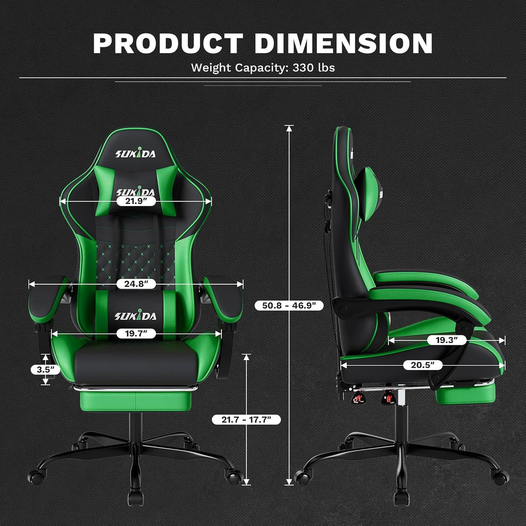 Ergonomic Video Gamer Chairs Gaming Computer Chair Gamer Chairs for Adults Massage Lumbar Support Swivel Height Adjustable Headrest Backrest