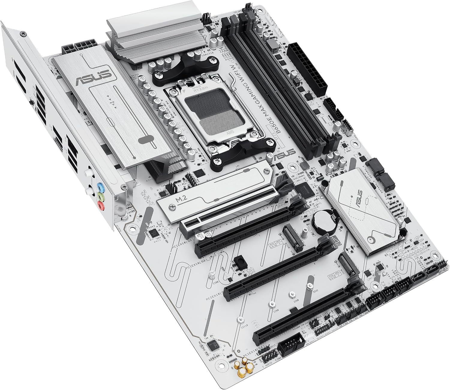 ASUS B650E MAX Gaming WiFi W – AMD B650 AM5 ATX Motherboard, White PCB, DDR5, PCIe 5.0, 3X M.2, Wi-Fi 6E, 2.5Gb LAN, USB 10Gbps Type-C, DisplayPort, HDMI™, BIOS Flashback™, Aura Sync, Advanced AI PC