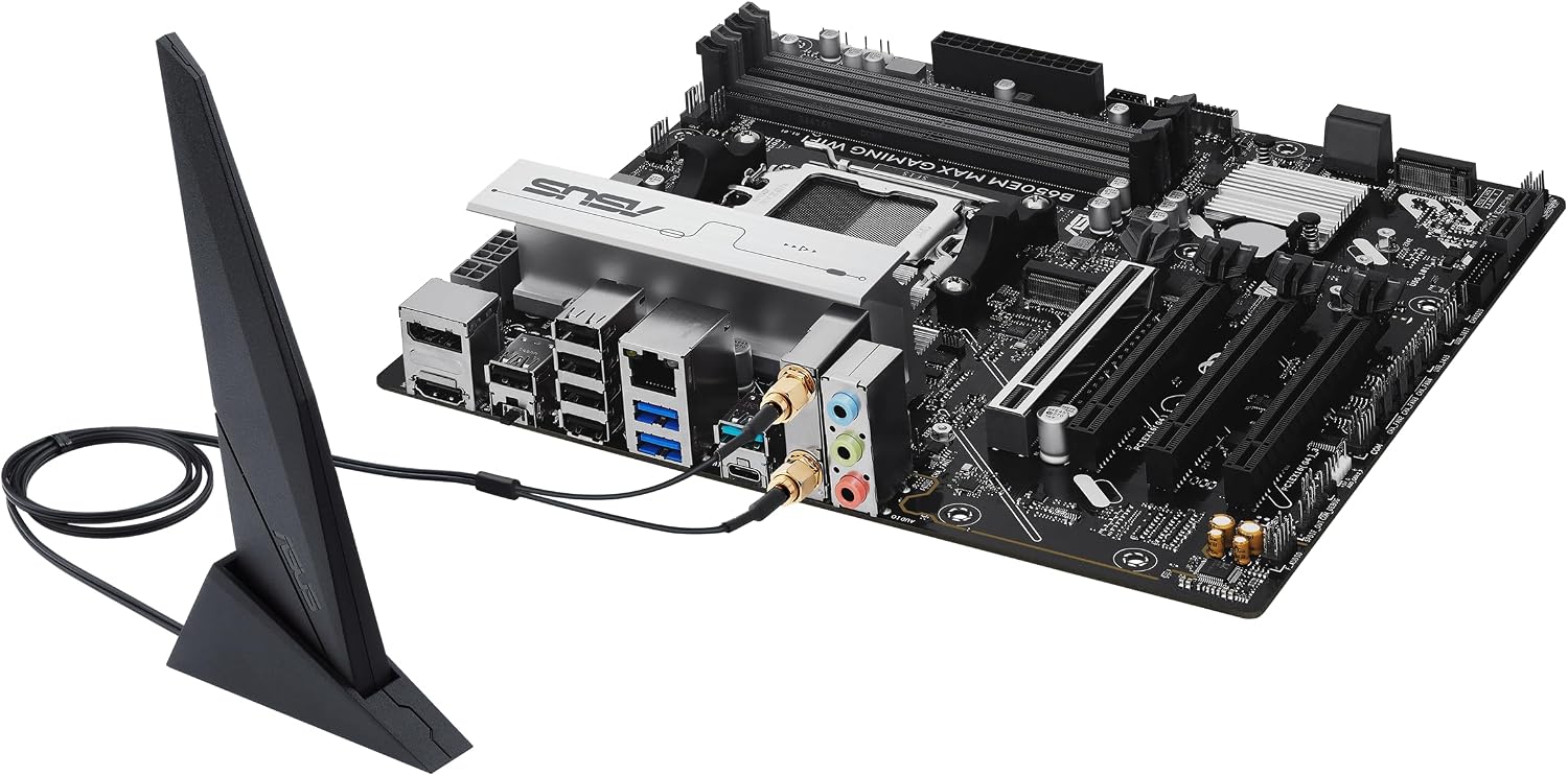 ASUS B650EM MAX Gaming WiFi AMD B650 mATX Motherboard, DDR5, PCIe 5.0 Ready, 3X M.2 Slots, WiFi6, 1Gb Ethernet, DisplayPort, HDMI, Rear USB 10Gbps Type-A & Type-C Ports, BIOS Flashback, Aura Sync