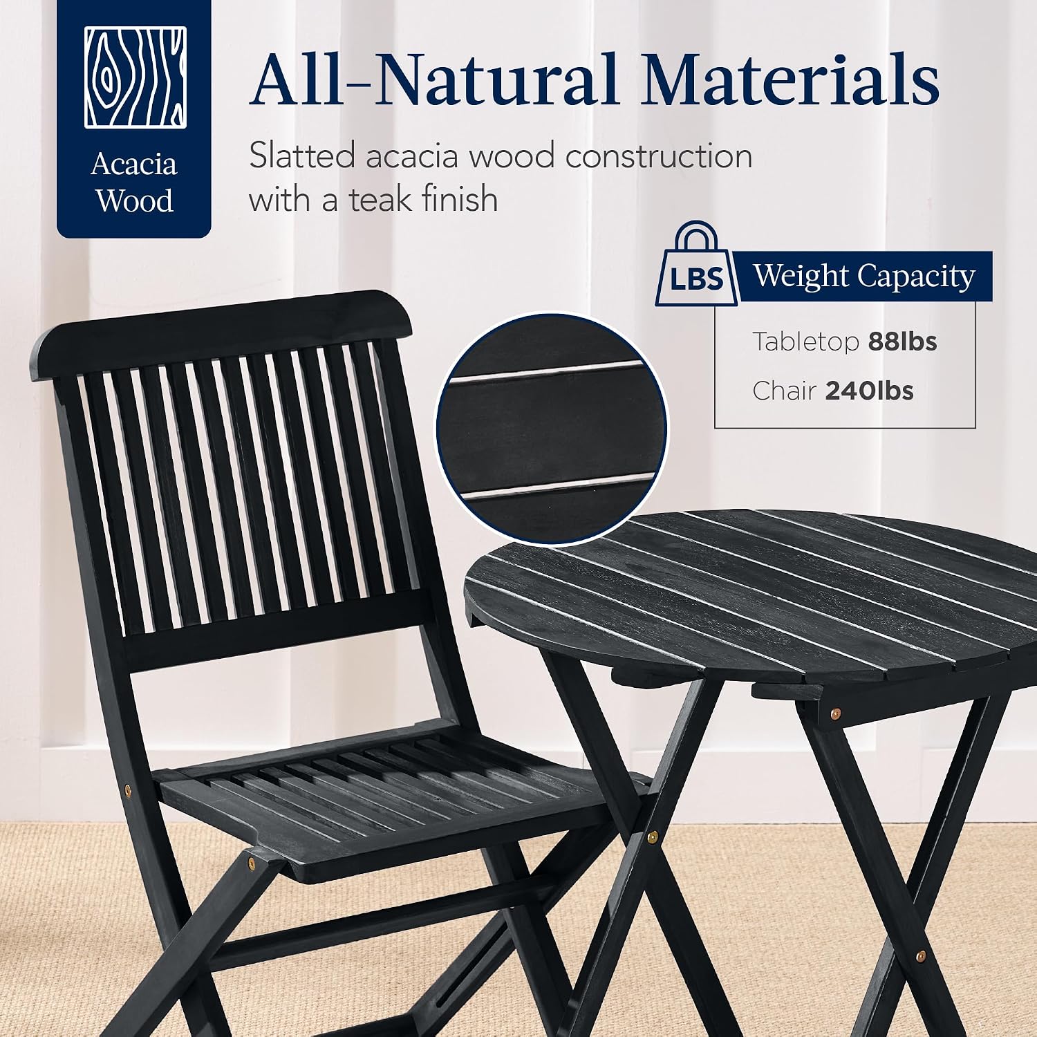 Best Choice Products 3-Piece Acacia Wood Bistro Set, Folding Patio Furniture for Backyard, Balcony, Deck w/ 2 Chairs, Round Coffee Table, Teak Finish - Charcoal