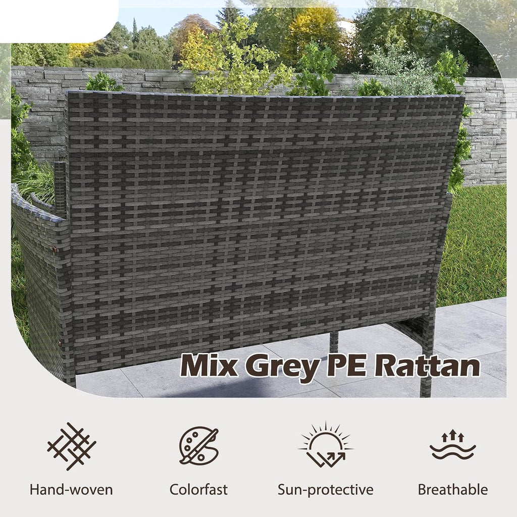 RELAX4LIFE 4-Piece Patio Furniture Set - Rattan Outdoor Conversation Bistro Set w/Cushions, Glass Coffee Table, Wicker Chairs & Loveseat for Garden Backyard Porch, Balcony Furniture Set (1, Mix Grey)