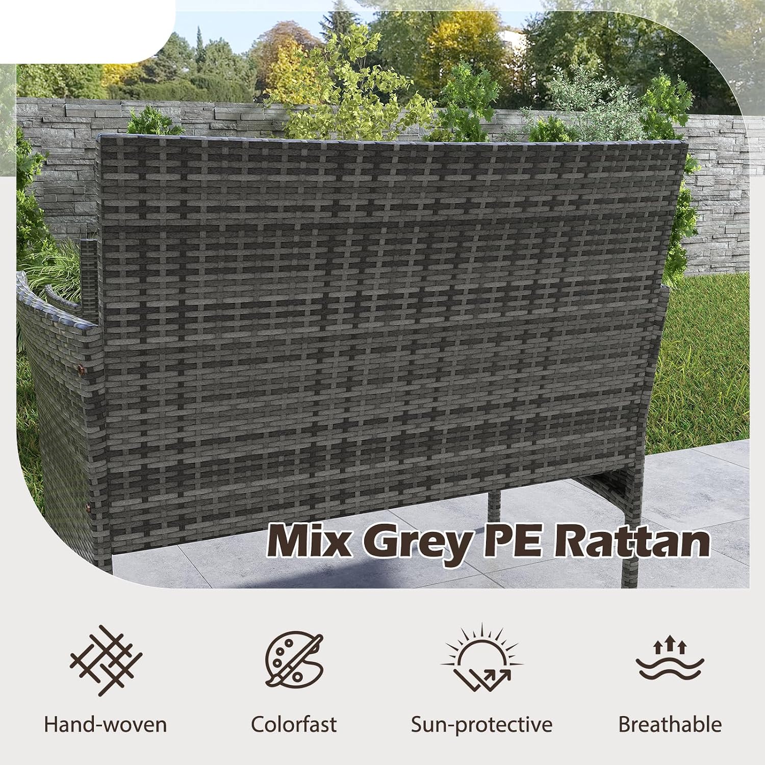 RELAX4LIFE 4-Piece Patio Furniture Set - Rattan Outdoor Conversation Bistro Set w/Cushions, Glass Coffee Table, Wicker Chairs & Loveseat for Garden Backyard Porch, Balcony Furniture Set (1, Mix Grey)