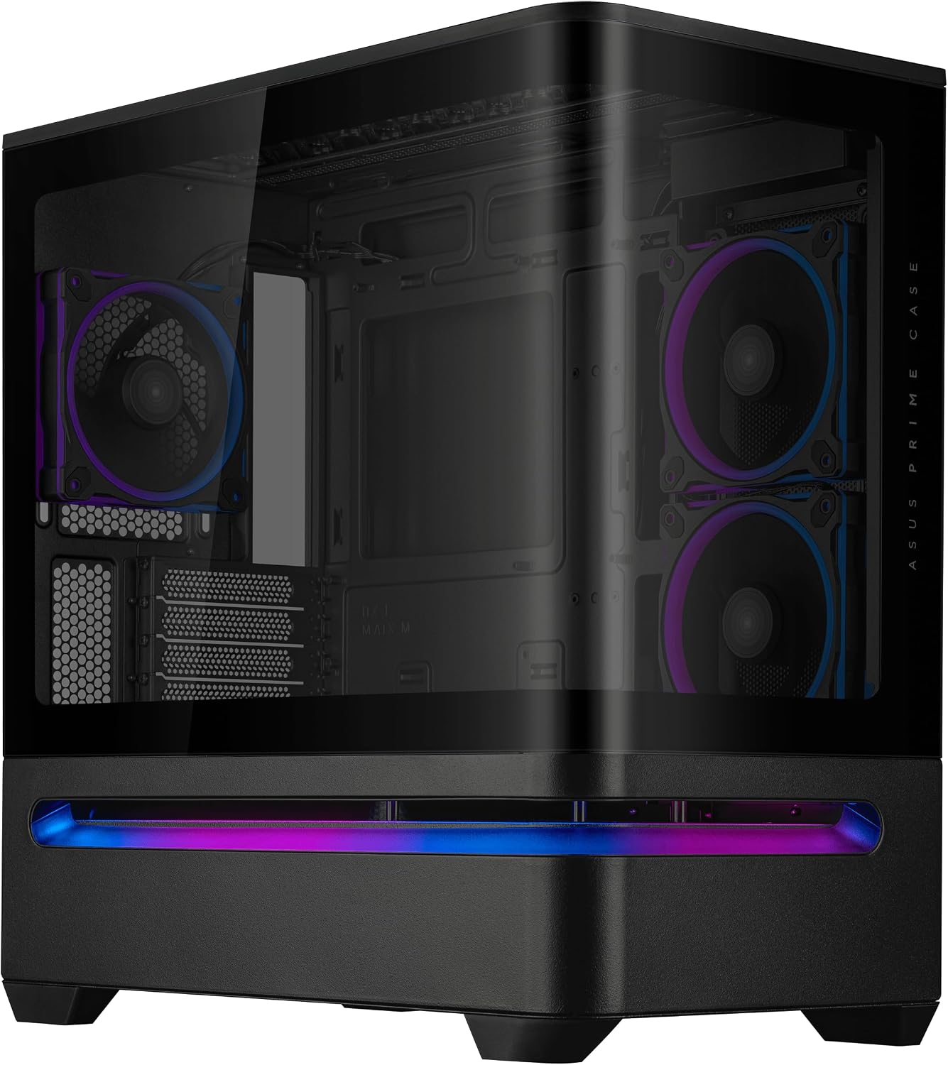 ASUS Prime AP202 ARGB Black mATX pc case with Fully Tempered Curved Glass, Supports Graphics Cards up to 420mm Long, 360mm Long radiators, Easy-Detach Rail, Patented Slot Vent, 3 Built-in ARGB Fans