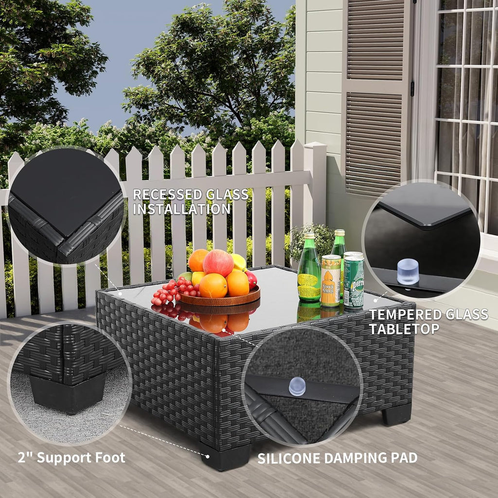 Rattaner Patio Sectional 6 Pieces All-Weather Wicker Patio Furniture Set Outdoor Sectional with Glass Table Non-Slip Cushions and Waterproof Cover, Khaki
