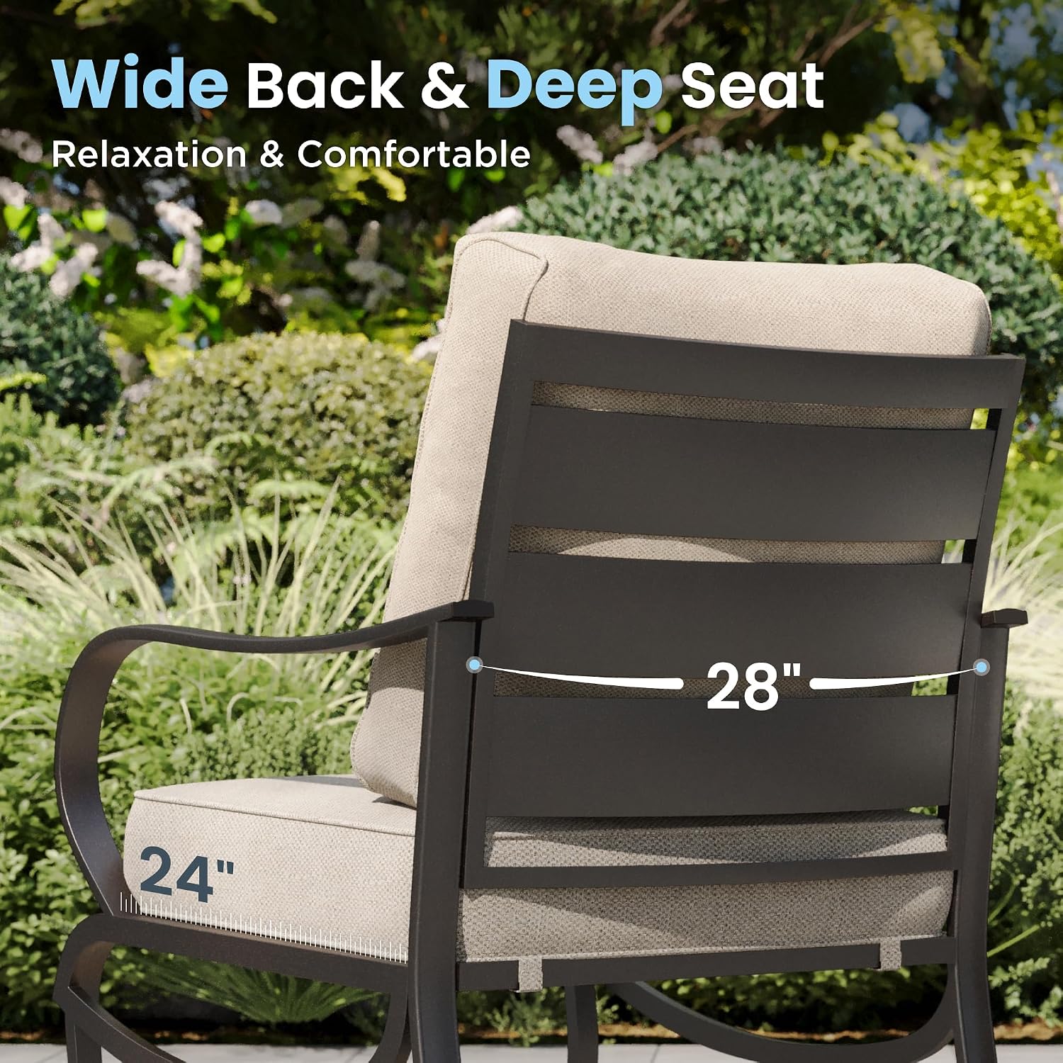 PHI VILLA 5 Pcs Patio Furniture Set with 1 x 72 Padded Deep Seating Bench Sofa, 2 x Cushioned C-Base Sofa Chairs and 2 x Metal Cushioned Ottoman, Outdoor Deluxe Furniture Patio Set for Backyard