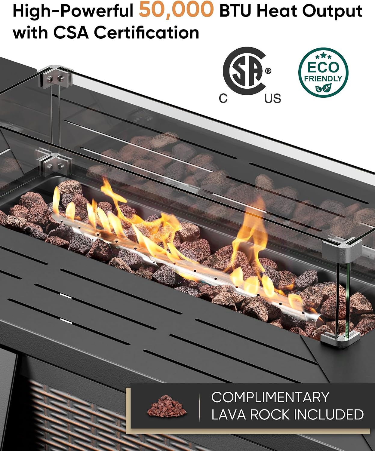 HUMMUH 5-Piece Patio Furniture Set with Fire Pit,Wicker Outdoor Swivel Rocker Chairs Patio Sofa for Backyard,Poolside,Deck,Brown Grey