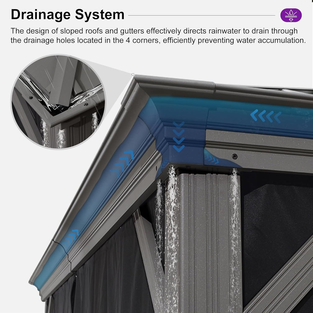 PURPLE LEAF 12' x 24' Patio Hardtop Gazebo Metal Roof Heavy Duty Wind Resistance Outdoor Permanent Large Pavilion Gazebo for Patio Deck and Garden, Netting and Curtains Included, Light Grey