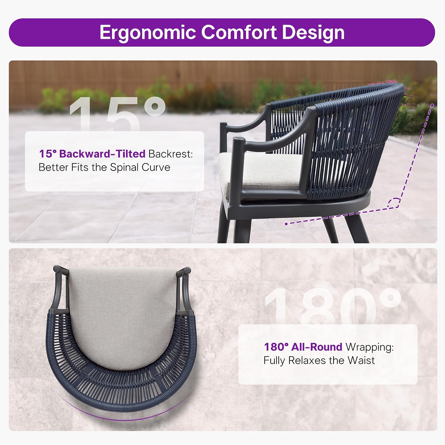 PURPLE LEAF Outdoor Dining Set for 6 with Storage Box All Weather Wicker Patio Dining Set with Rectangular Aluminum Table and Modern Armrest Dining Chairs for Garden Deck Backyard Kitchen, Grey